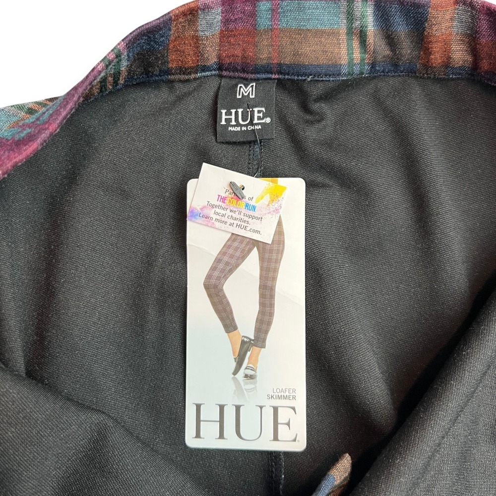 NWT HUE Tartan Loafer Skimmer Leggings Womens Size M Multi Plaid Preppy Academic
